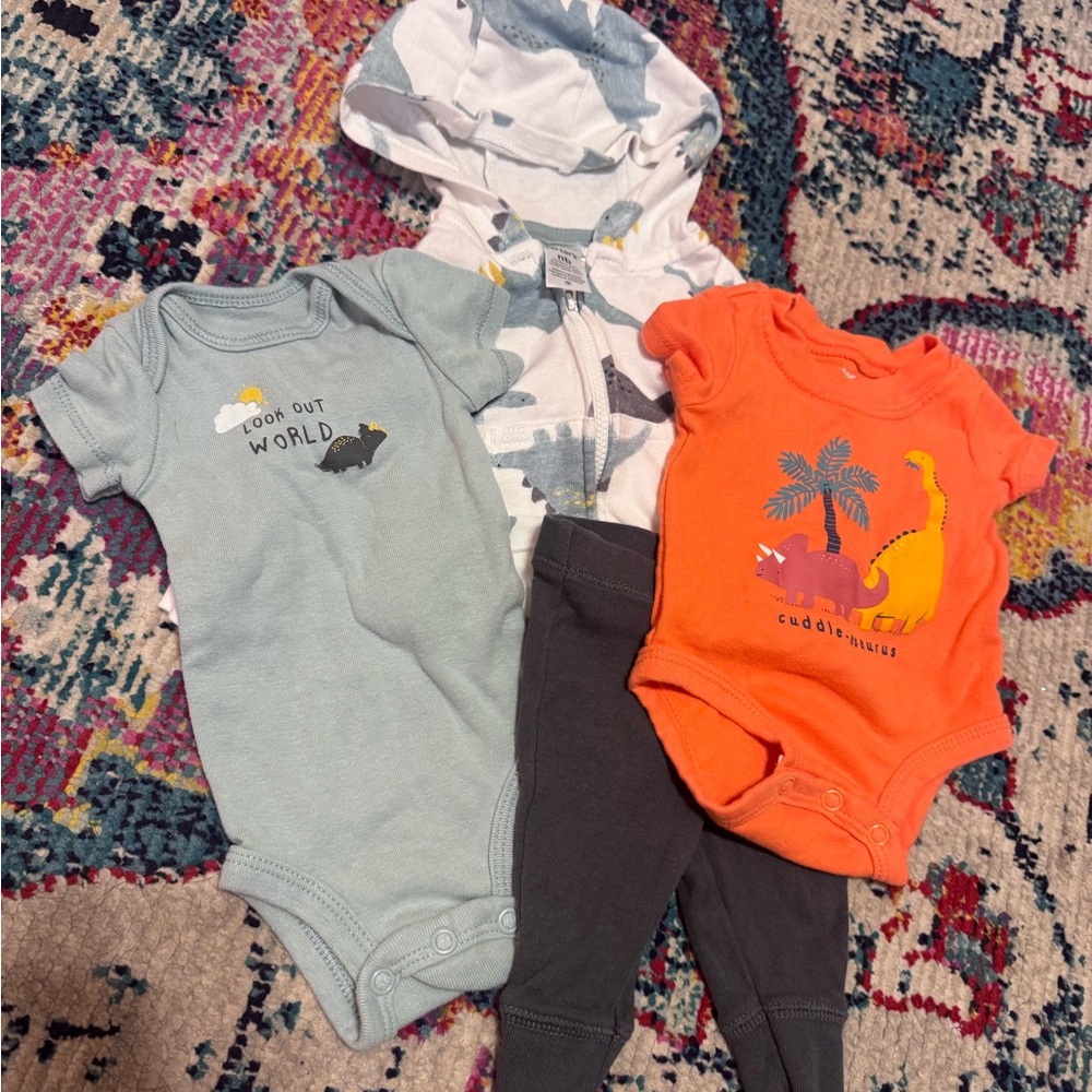 Carter's Dinosaur Bodysuit Set - Gray, Orange, and Blue